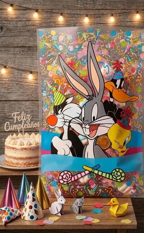 25 bolsas Looney Tunes originales de cumpleaños 20 x 30 cm